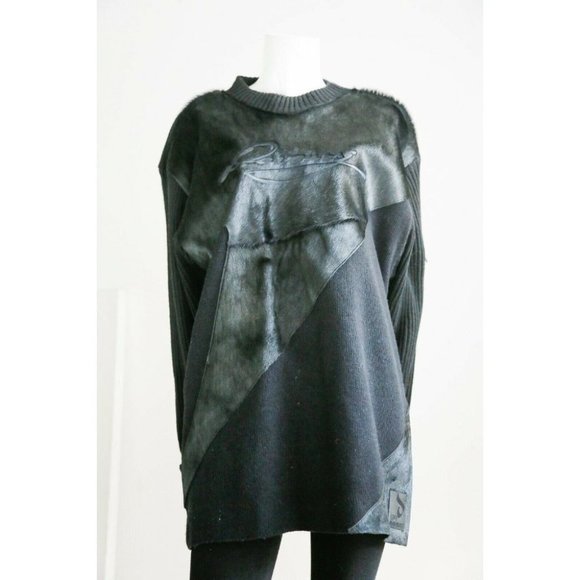 Vintage Davoucci Knit Cow Skin Patchwork Long Sleeve Pullover L - Picture 5 of 12